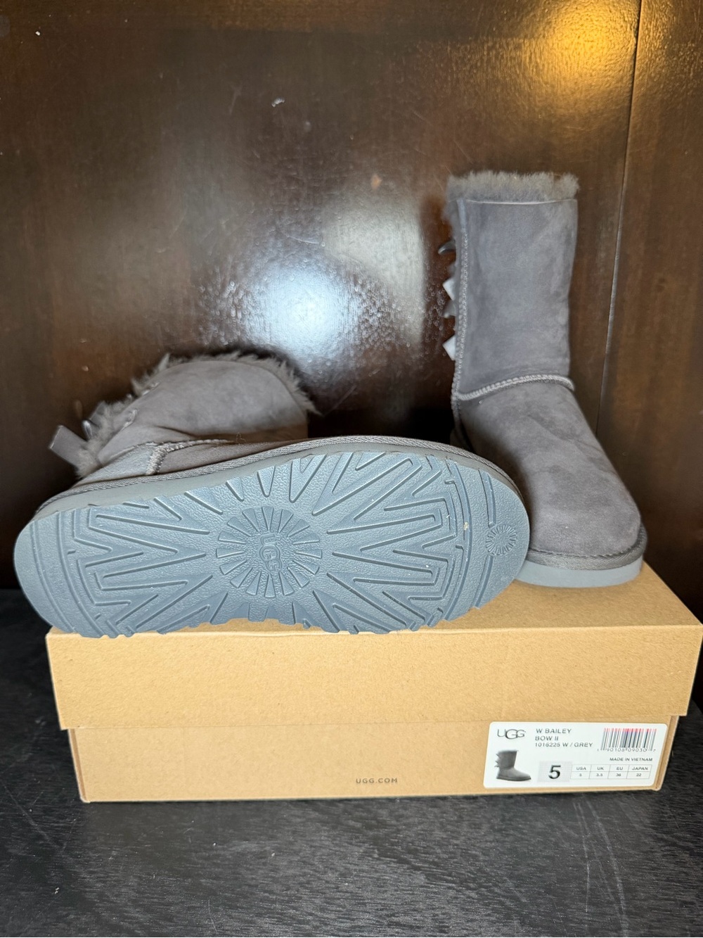 UGG - Grey Bailey Bow II Boots - Picture 7 of 8